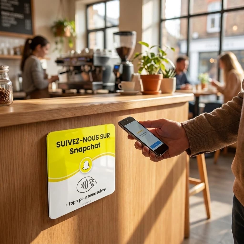 Plaque Plexi Snapchat — collée au comptoir