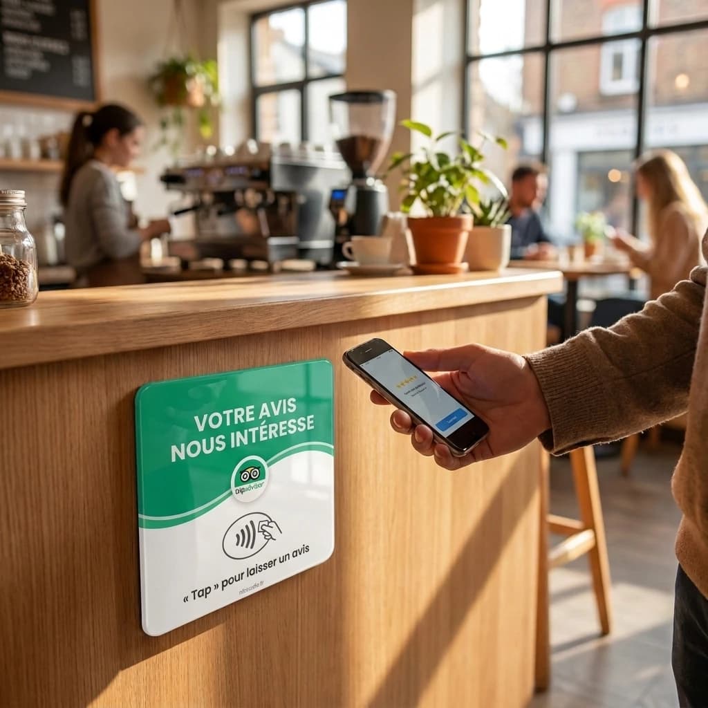 Plaque Plexi Tripadvisor — collée au comptoir
